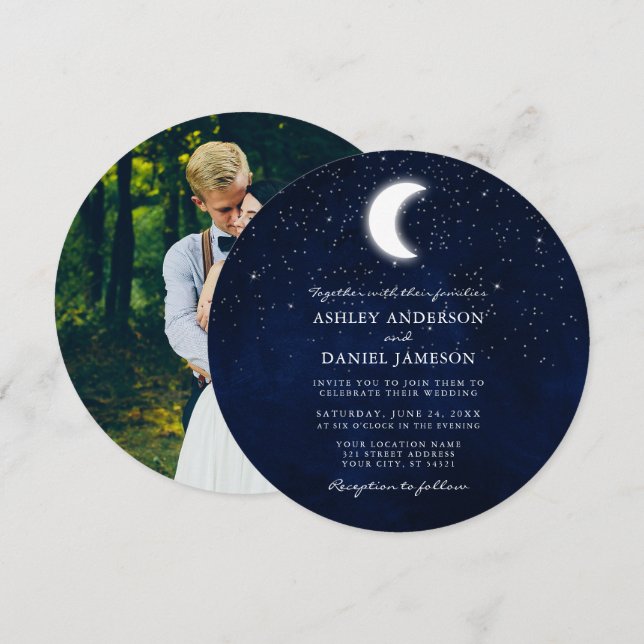 Invitation Mariage photo céleste de la lune et des étoiles (Devant / Derrière)