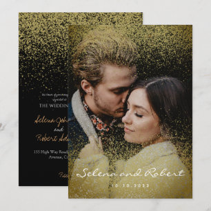 Invitation Mariage photo Chic Gold Parties scintillant superp