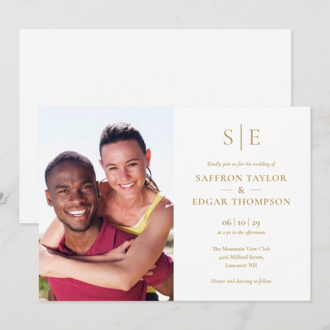 Invitation Mariage photo Chic Modern Gold (Devant / Derrière)