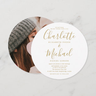 Invitation Mariage photo circulaire de script Gold Signature