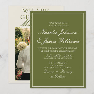 Invitation Mariage Photo Classe en Vieux Argent Olive Verte