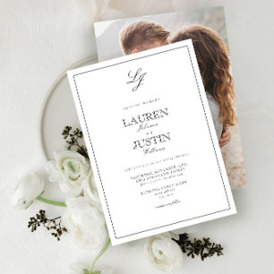 Invitation Mariage photo classique en noir blanc Script Monog