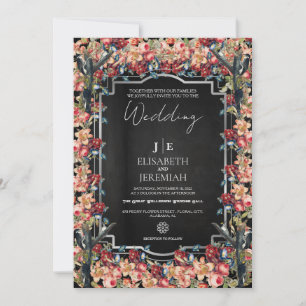 Invitation Mariage photo classique Floral Gold & Black Overla