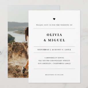 Invitation Mariage Photo Cœur Noir Blanc Moderne