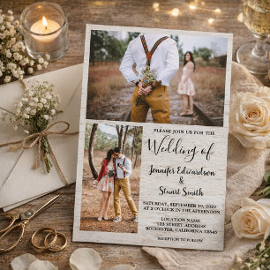 Invitation Mariage photo collage en bois rustique de grange d