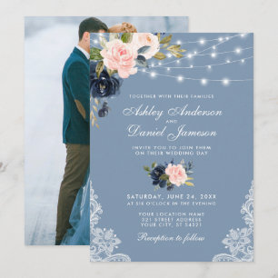Invitation Mariage photo couleur bleu rose pâle