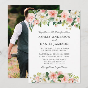 Invitation Mariage photo couleur rose blanc rose