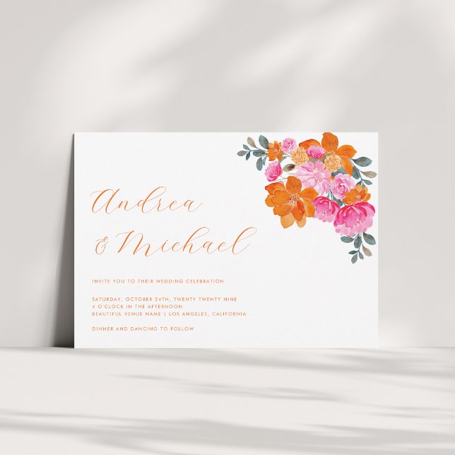 Invitation Mariage photo couleur rose et orange floral (Créateur téléchargé)