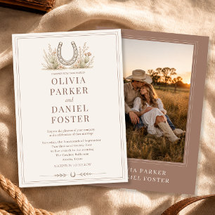 Invitation Mariage Photo Country Western Cactus en Fer à Chev