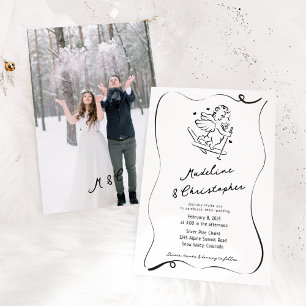 Invitation Mariage photo Cute Whimsical Main tiré Cupid Ski