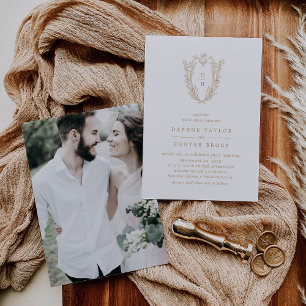 Invitation Mariage photo DAPHNE Elegant Gold White Classic