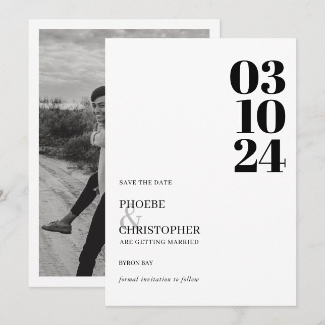 Invitation Mariage photo date moderne et contemporain (Devant / Derrière)