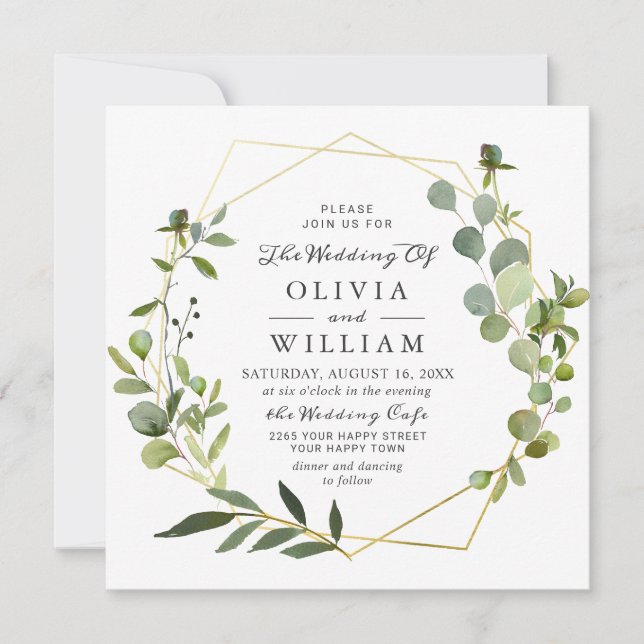 Invitation Mariage photo de cadre géométrique Eucalyptus mode (Devant)