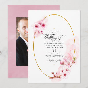 Invitation Mariage Photo de Cerisier Rose Printemps Fleurissa