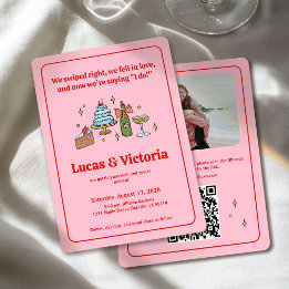 Invitation Mariage photo de code QR blanc rose main