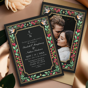 Invitation Mariage photo de jardin botanique enchanté noir
