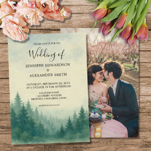 Invitation Mariage photo de la forêt de pins d'aquarelle