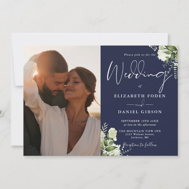 Invitation Mariage photo de la marine Blue Green (Devant)