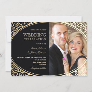 Invitation Mariage photo de luxe noir et or