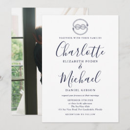 Invitation Mariage photo de noeud marine bleu Script nautique