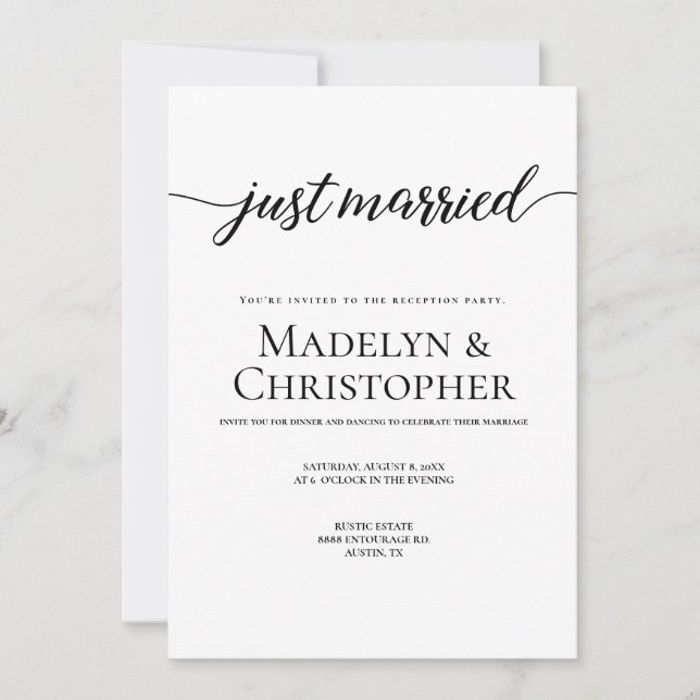 Invitation Mariage Photo de réception uniquement Tout juste m (Devant)