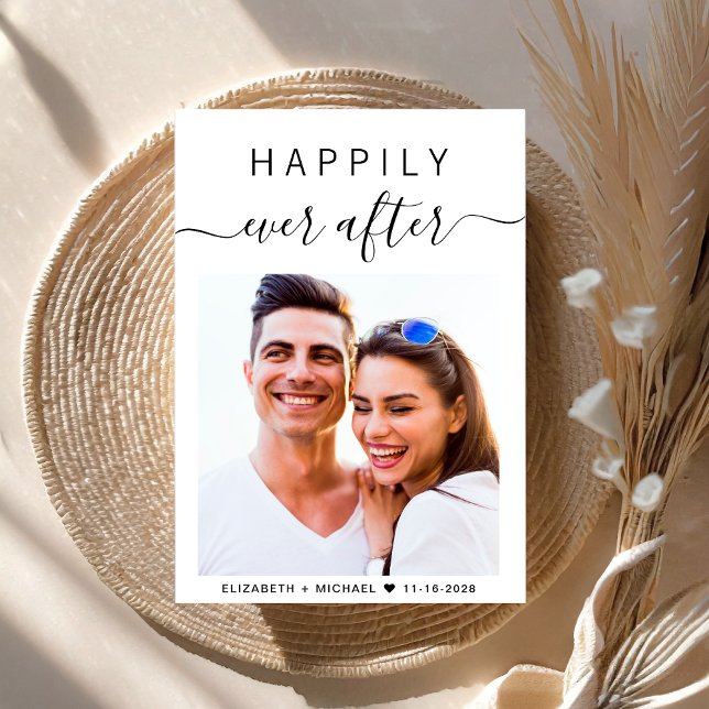 Invitation Mariage photo de script chic (An chic Happily Ever After photo wedding invitation to set the tone for an unforgettable event)