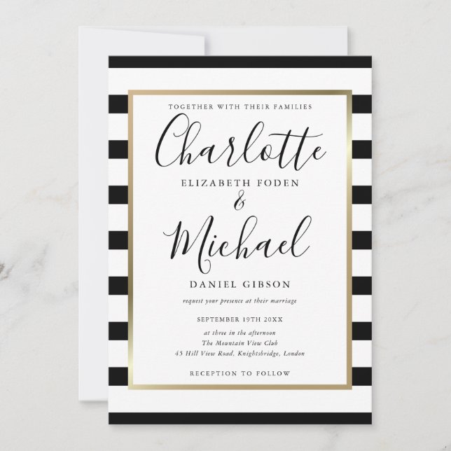 Invitation Mariage photo de script noir et blanc chic (Devant)