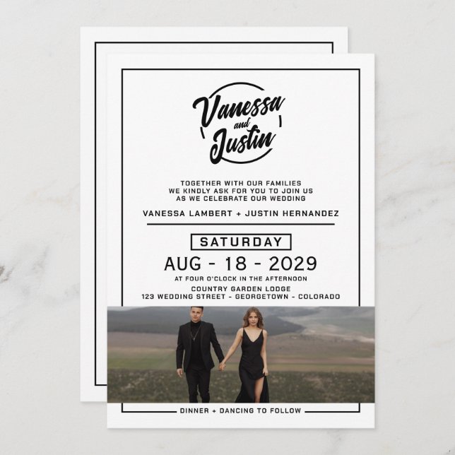 Invitation Mariage photo décontracté avec code QR (Devant / Derrière)