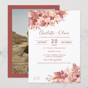 Invitation Mariage photo désert floral terracotta boho pampas