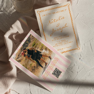 Invitation Mariage photo du code QR à la main Pinstripes écri