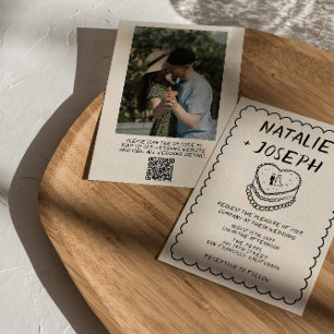 Invitation Mariage photo du gâteau tiré à la main du code QR
