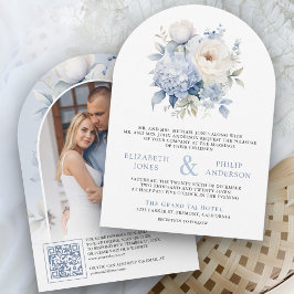 Invitation Mariage photo Dusty Blue and White Floral QR Code