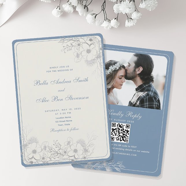 Invitation Mariage photo Dusty Blue Classic (Créateur téléchargé)