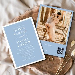 Invitation Mariage photo Dusty Blue QR Code