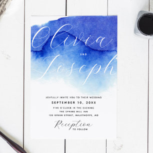 Invitation Mariage photo écriture bleu marine + détails QR