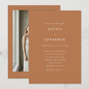 Invitation Mariage Photo Écriture Tendance Terracotta Élégant