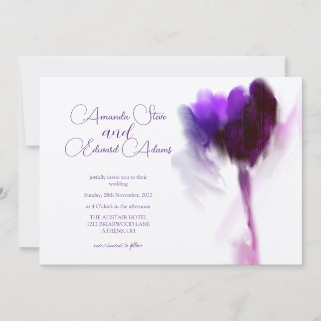 Invitation Mariage photo élégant Champagne Violet Tulip (Devant)