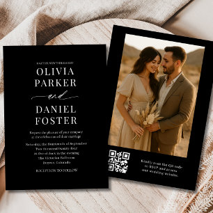 Invitation Mariage photo élégant du code QR noir moderne