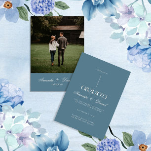 Invitation Mariage photo élégant minimaliste bleu