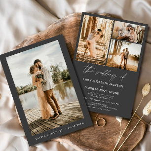 Invitation Mariage photo élégant minimaliste Gris de Charbon