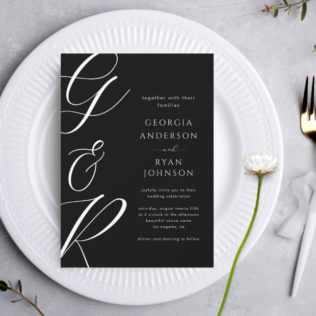 Invitation Mariage photo élégant Monogramme de script surdime (Créateur téléchargé)