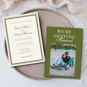 Invitation Mariage Photo Élégant Vert Olive