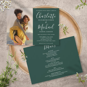 Invitation Mariage photo Emerald Green Chic Script tout en un