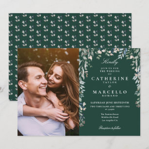 Invitation Mariage photo Emerald Green Floral Fleur sauvage