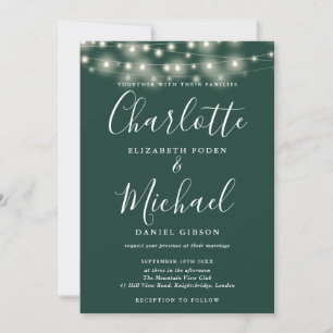 Invitation Mariage photo Emerald Green String Lights Script