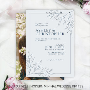 Invitation Mariage photo en ligne Indigo Blue Foliing