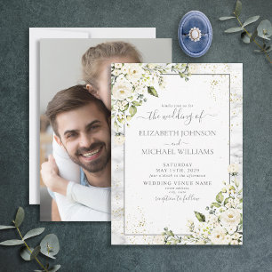 Invitation Mariage photo en marbre d'or gris clair