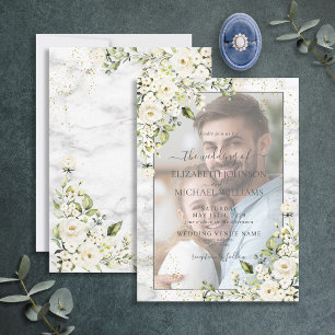Invitation Mariage photo en marbre d'or gris clair