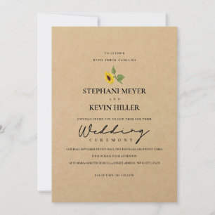 Invitation Mariage photo en papier Kraft pour tournesol rusti