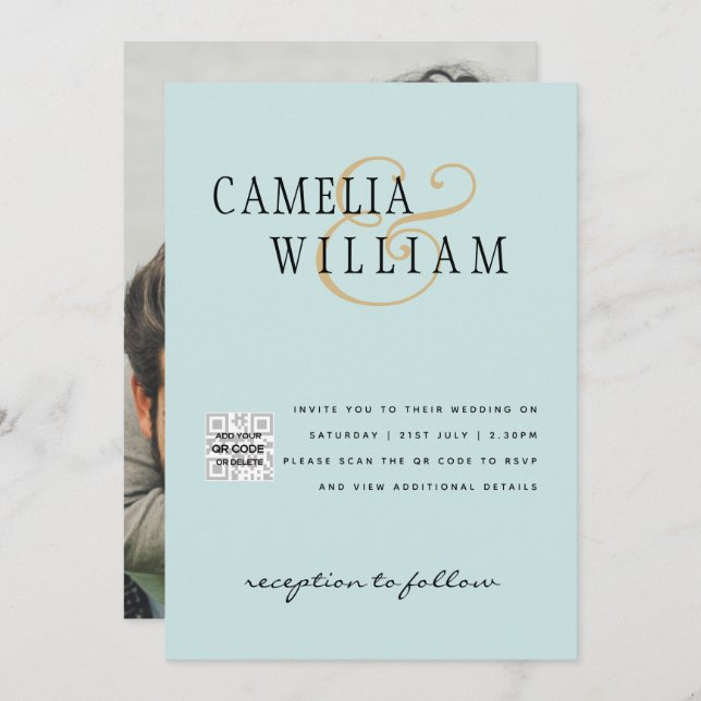Invitation Mariage photo en verre marin Inviter QR Code Enreg (Devant / Derrière)